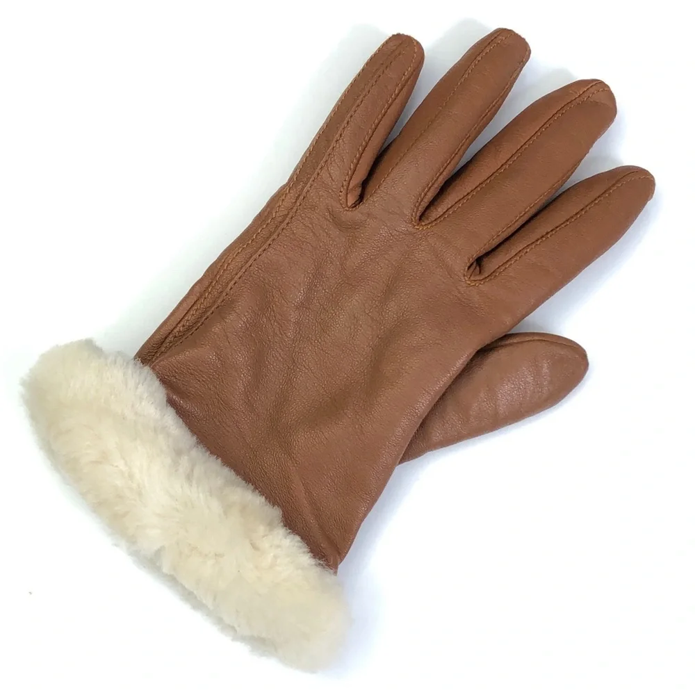 UGG Left Hand Only Brown Sheepskin Leather Cream Glove M